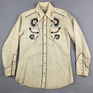 VTG 1970s H Bar C California Ranchwear Western Pearl Snap Small embroidered
